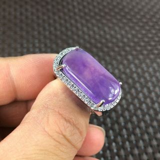 Chinese 925 Silver & Purple Jadeite Jade Saddle Shape Handwork No.  7 - 12 Rare Ring