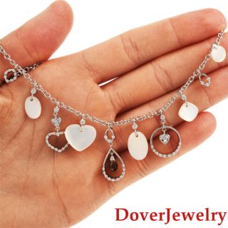 Estate Diamond Mother Of Pearl Quartz 18k Gold Heart Necklace 18.  9 Grams Nr