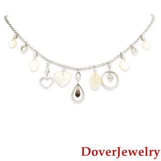 Estate Diamond Mother Of Pearl Quartz 18K Gold Heart Necklace 18.  9 Grams NR 3
