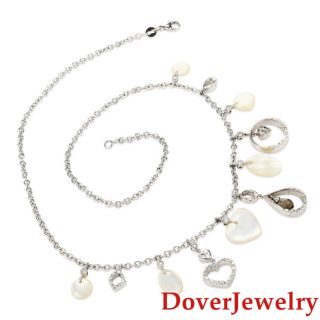 Estate Diamond Mother Of Pearl Quartz 18K Gold Heart Necklace 18.  9 Grams NR 4