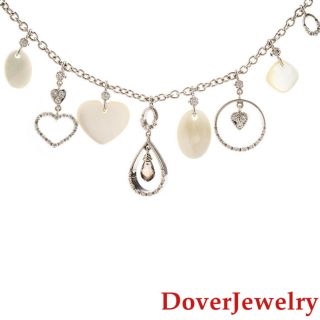 Estate Diamond Mother Of Pearl Quartz 18K Gold Heart Necklace 18.  9 Grams NR 5