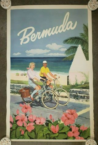 Vintage Bermuda Art Travel Poster Lithograph Usa 1950 