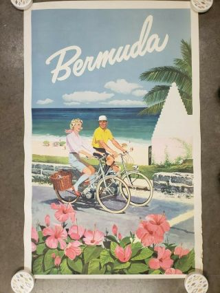 Vintage Bermuda Art Travel Poster Lithograph USA 1950 ' s 24 