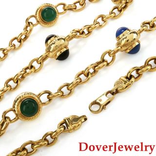 Italian Onyx Carnelian 14k Gold Long Chain Necklace 82.  9 Grams 35 " Nr