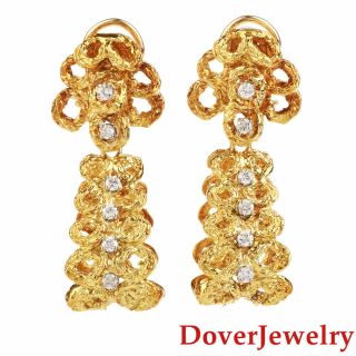Estate Diamond 18k Yellow Gold Nugget Dangle Clip Back Earrings 31.  7 Grams Nr