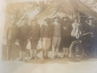 antique 1918 WW1 PANORAMIC PHOTO UN ID ' ED UNIT TENTS IN BACKGROUND MOTORBIKE 2