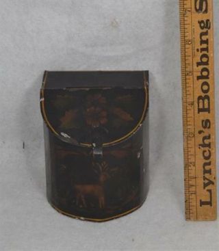 Tole Tin Tea Box Toleware Small 4 In.  Stencil Deer Miniature Antique