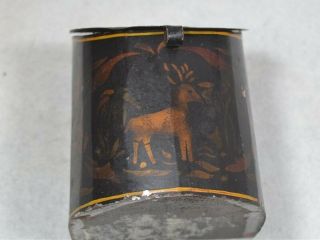tole tin tea box toleware small 4 in.  stencil deer miniature antique 3