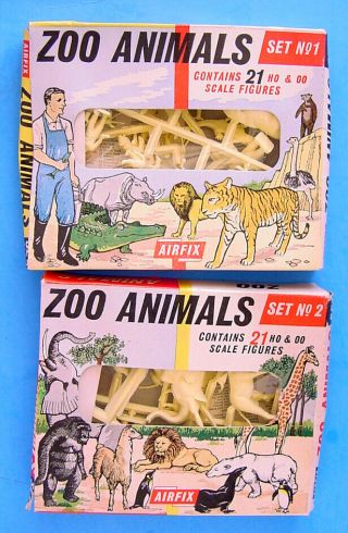 1950s Airfix Zoo Animals Set 1 & 2 Boxed Ho & Oo Scale Animals