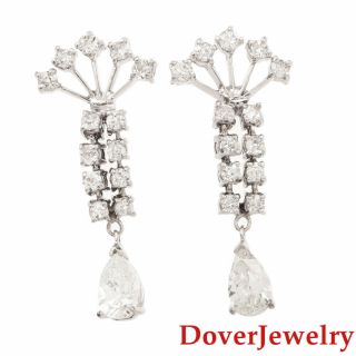 Vintage 3.  00ct Diamond 14k White Gold Floral Dangle Drop Earrings 5.  4 Grams Nr