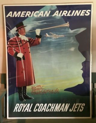 Rare Vintage American Airlines Travel Poster Royal Coachman Jets Boman