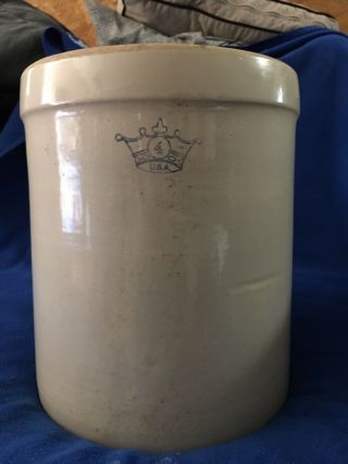 Vintage 4 Gallon Blue Crown Stoneware Crock American Robinson Ransbottom