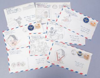 Vintage Group 13 Wwii Propaganda Drawing Cartoon Decorated Envelopes