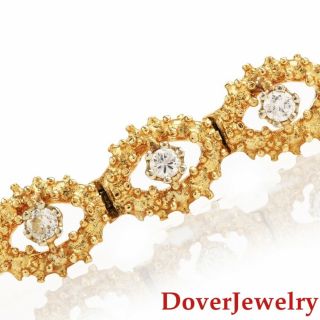 Estate 1.  25ct Diamond 14k Yellow Gold Nugget Oval Link Bracelet 18.  1 Grams Nr