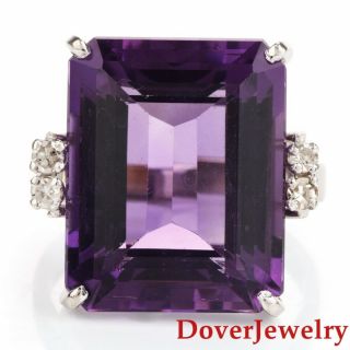 Vintage Diamond 11.  12ct Amethyst 18k Gold Geometric Cocktail Ring 8.  1 Grams Nr