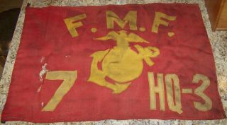 Wwii Usmc Fleet Marines Force Unit Banner Flag 7th Fmf 3 - Hq Marine Corp