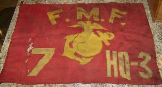 WWII USMC FLEET MARINES FORCE UNIT BANNER FLAG 7TH FMF 3 - HQ MARINE CORP 2