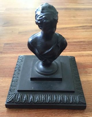 Antique Patinated Small Bronze Bust Of Woman On Base