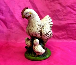 Antique Porcelain Colorful Hand Painted CHICKEN & BABY CHICKENS Figurine - L@@K 2