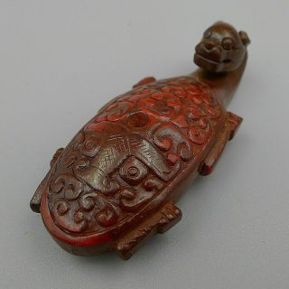 Charm Pendant Statue Sculpture Hand Carved Tortoise Ancient Natural Old Cinnabar