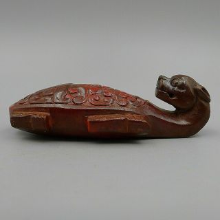Charm Pendant Statue Sculpture Hand Carved Tortoise Ancient Natural Old Cinnabar 2