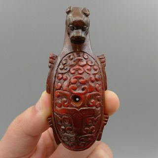 Charm Pendant Statue Sculpture Hand Carved Tortoise Ancient Natural Old Cinnabar 3
