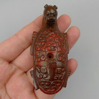 Charm Pendant Statue Sculpture Hand Carved Tortoise Ancient Natural Old Cinnabar 5