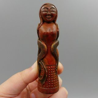 Hand Carved Woman Ancient Natural Old Cinnabar Charm Pendants Statue 3