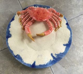Antique Vintage Large Ceramic Platter Crab Ocean Motif 17 " Rare Unique