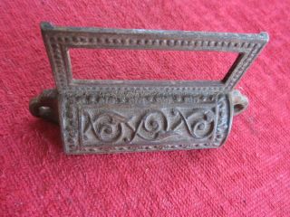 ANTIQUE VINTAGE ORNATE CAST IRON EASTLAKE BIN CUP DRAWER FINGER PULL HANDLE 2 3