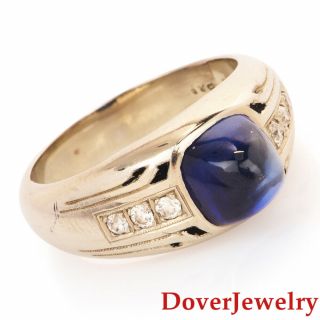 Vintage Deco Diamond Sapphire 18k Gold Geometric Engraved Ring 14.  3 Grams Nr