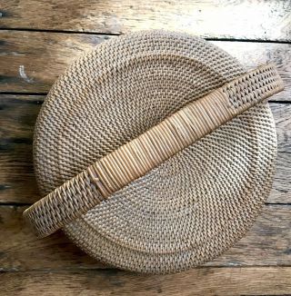 Vintage Chinese Tight Weave Rattan Basket W/lid And Handle—reasonable Offers