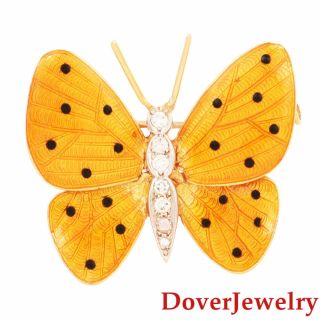 Vintage Diamond 18k Yellow Gold Enamel Butterfly Pin 11.  9 Grams Nr