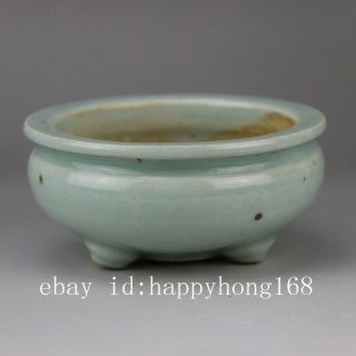 Chinese Old Hand - Carved Porcelain Green Glaze Three Foot Incense Burner B02
