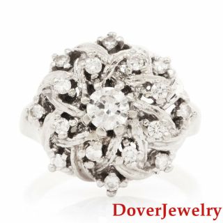 Estate Diamond 14K White Gold Floral Cluster Ring 9.  0 Grams NR 2