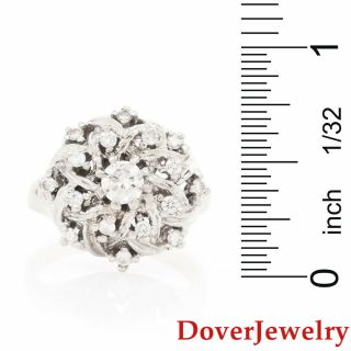 Estate Diamond 14K White Gold Floral Cluster Ring 9.  0 Grams NR 4