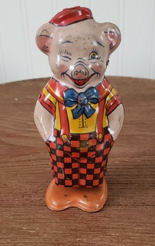 Vintage J.  Chein Tin Litho Wind Up Pig Toys 1930 