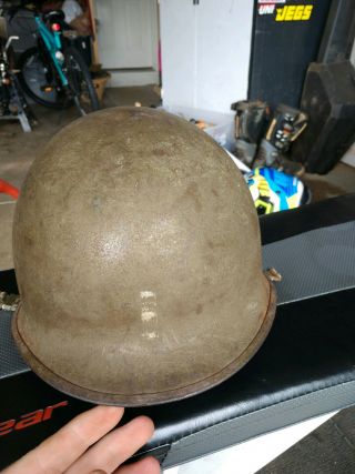 Ww2 Us Lieutenant M1 Officer Helmet Rear Seam Swivel Bale Normandy Find Wwii