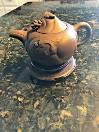 Chinese Yixing Zisha Red Clay Teapot Dragon Head Lid Signed