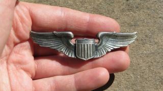 WWII US Army Air Corps Sterling Pilot Wings Pinback Pin Insignia 3” AE Co. 2