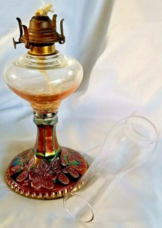 Rare Antique Carnival Amethyst Millersburg Wild Rose Kerosene Lamp Nr