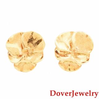 Estate Diamond Enamel 14K Yellow Gold Flower Stud Earrings NR 3