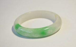 Vintage Burmese Natural Green White Jadeite Jade Bangle Bracelet 55.  5 Mm