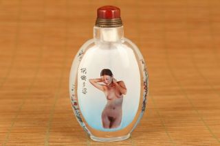 Unique Chinese Old Glass Hand Painting East Girl Statue Art Snuff Bottle