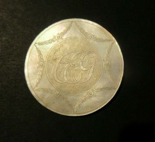 ANTIQUE CHINESE MOTHER OF PEARL CARVED GAMING COUNTER MONOGRAM CEG C.  1770 2