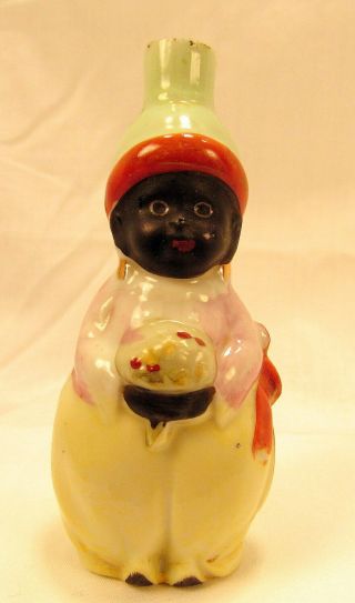 Antique Porcelain Bisque Black Americana Perfume Scent Bottle Girl With Flowers