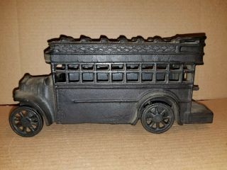 Antique Vintage Cast Iron Toy Bus Vehicle 5 " H X 11 " L Made In Taiwan 6lbs Vg,