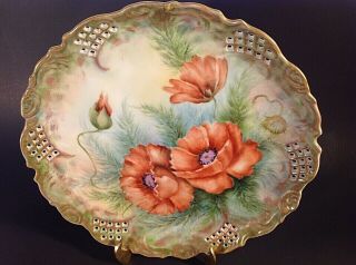 Vintage Scalloped Cabinet Plate.  Hand Painted And Signed Ruth Seeman.  10 1/8 "