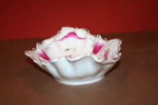 Antique Fine Porcelain Gilt Lip Bowl w/ Rose Pattern - C.  T.  Germany & Eagle Mark 3