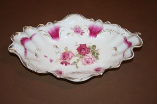Antique Fine Porcelain Gilt Lip Bowl w/ Rose Pattern - C.  T.  Germany & Eagle Mark 5